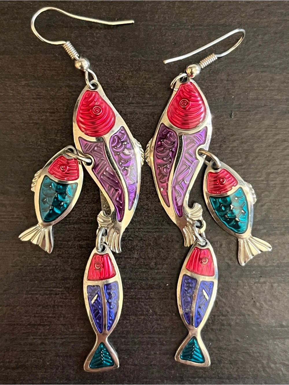 Colorful Fish Dangle Earrings - Pink, Purple & Teal